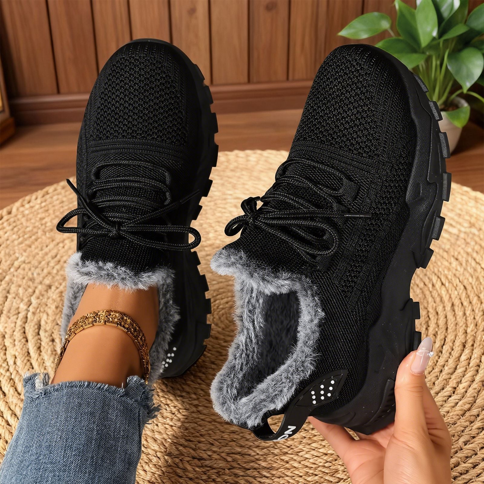 Casual Fleece Lace-Up Lightweight Sneakers