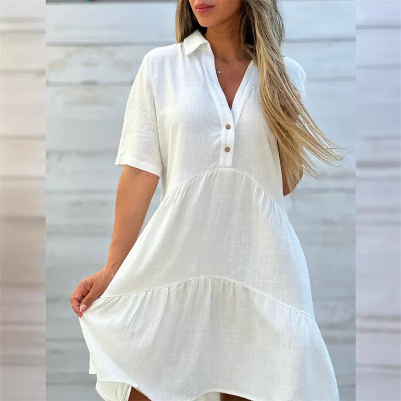 Linen-Blend Summer Dress with Buttons