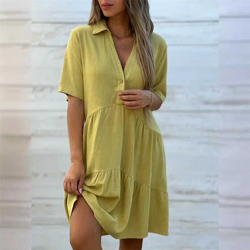 Linen-Blend Summer Dress with Buttons