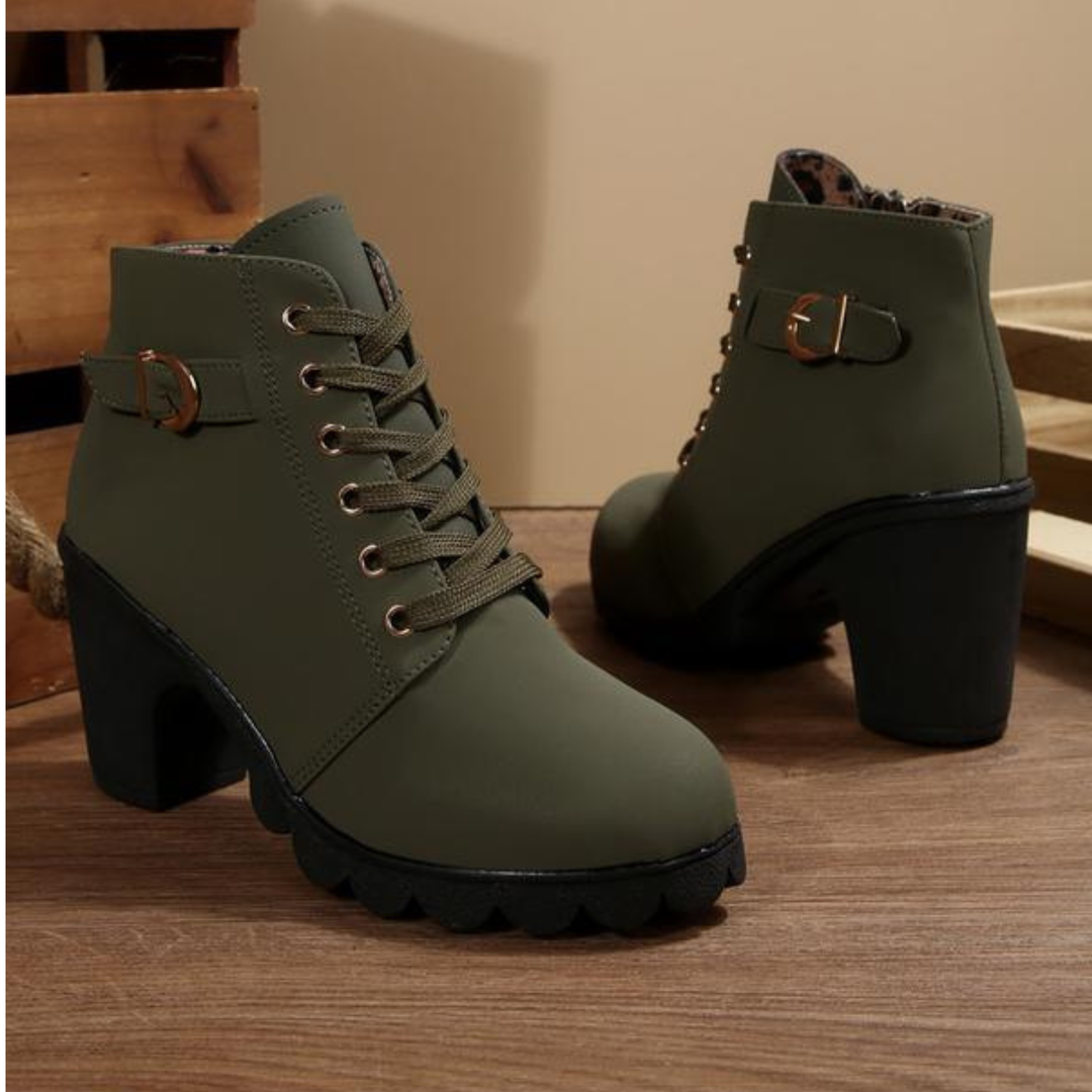 Chic Lace-Up Metal Buckle Chunky Ankle Boots