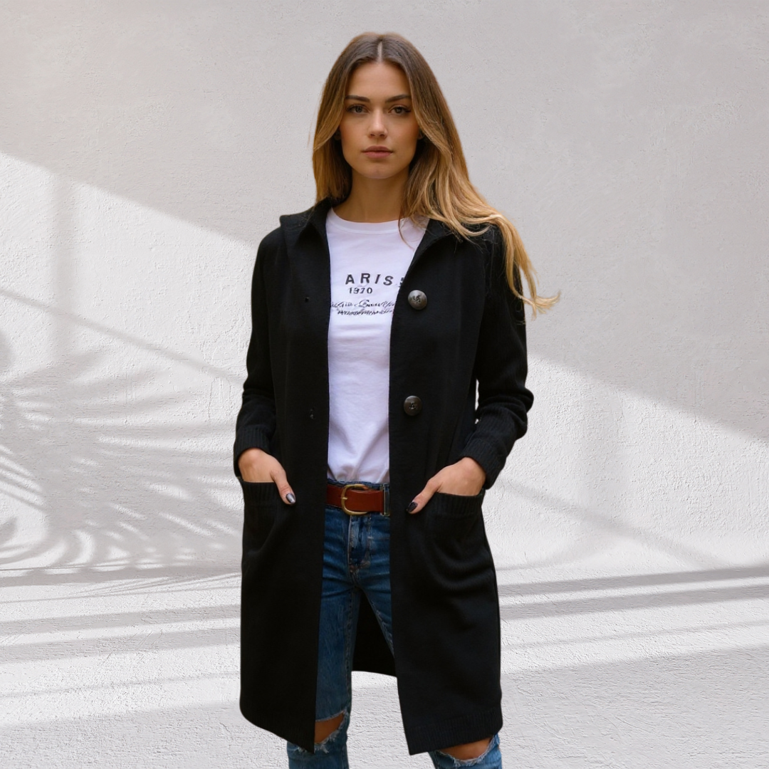 Long Knit Hooded Cardigan