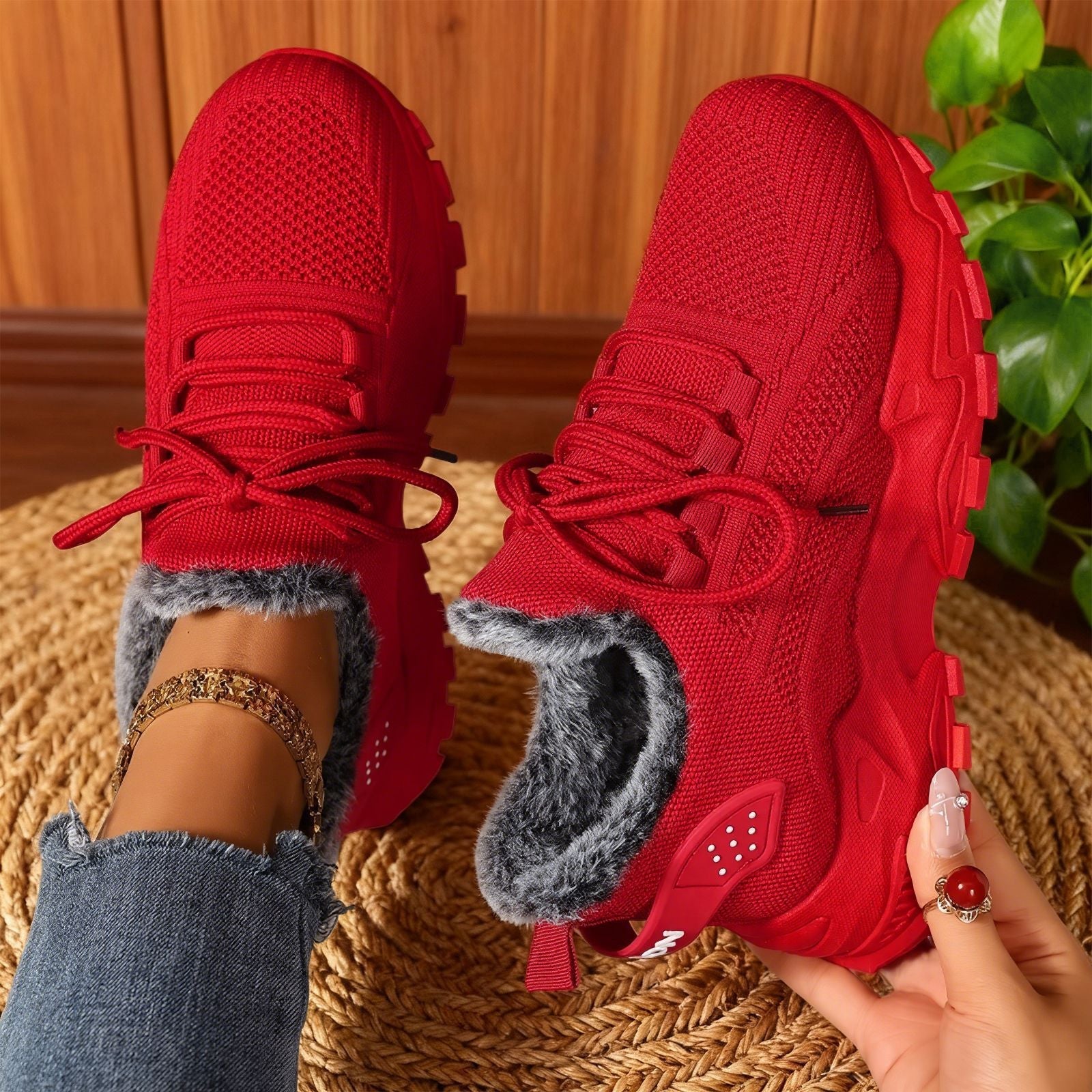 Casual Fleece Lace-Up Lightweight Sneakers